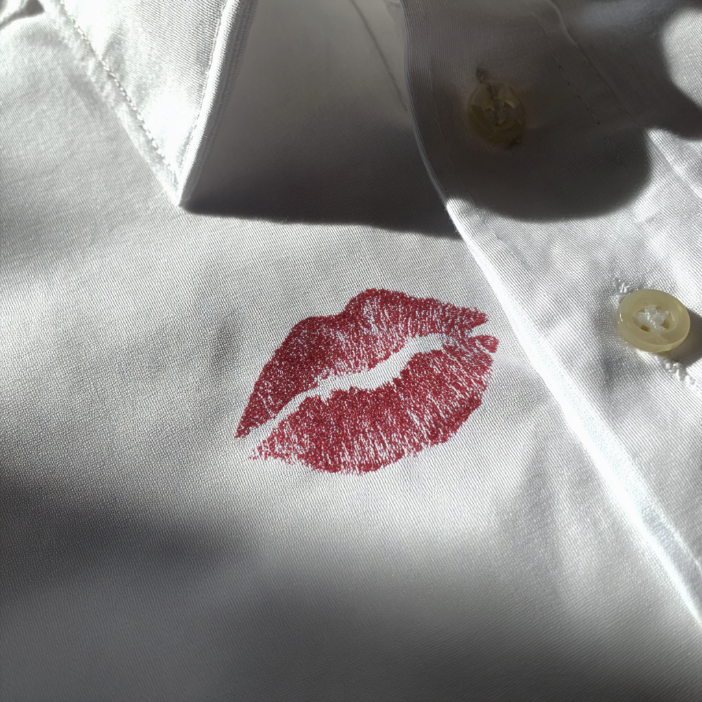 Une tache de rouge à lèvres sur une chemise blanche | Source : Midjourney