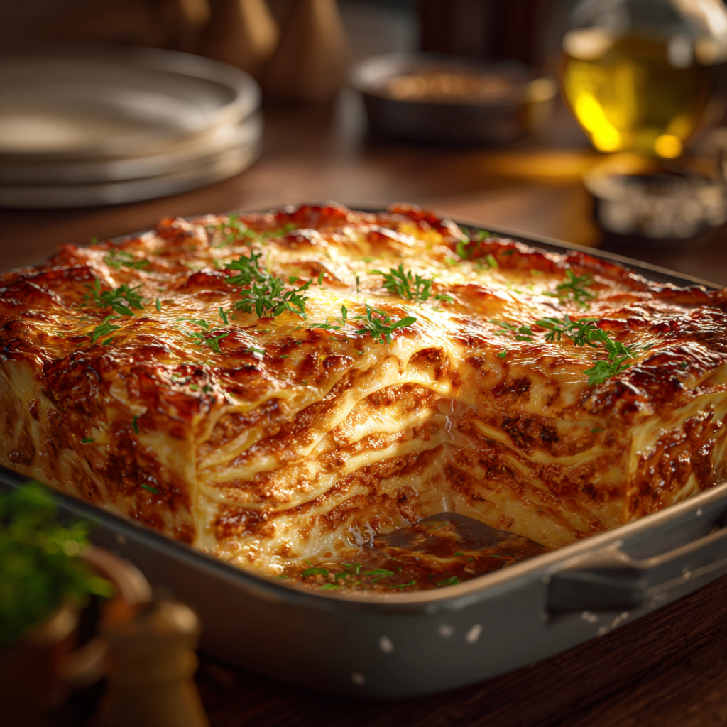 Gros plan sur des lasagnes servies sur une table | Source : Midjourney