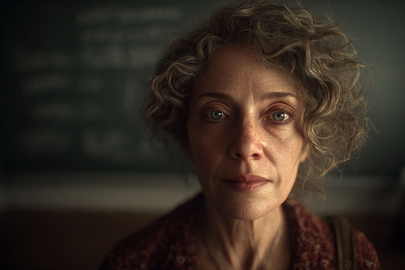 Une femme debout dans une salle de classe | Source : Midjourney