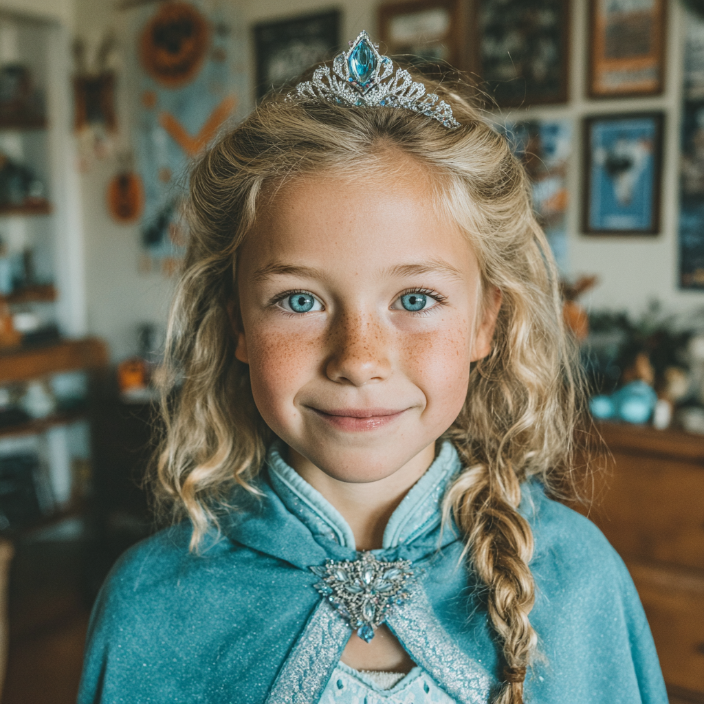 Une fille déguisée en Elsa de 'Frozen' | Source : Midjourney