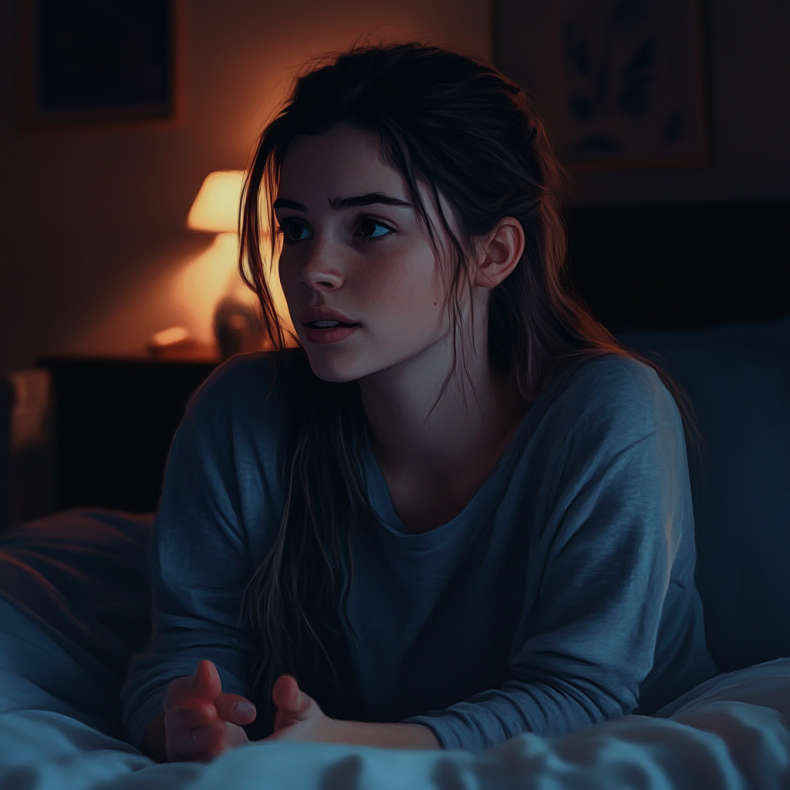 Une adolescente en pleine conversation dans son lit | Source : Midjourney