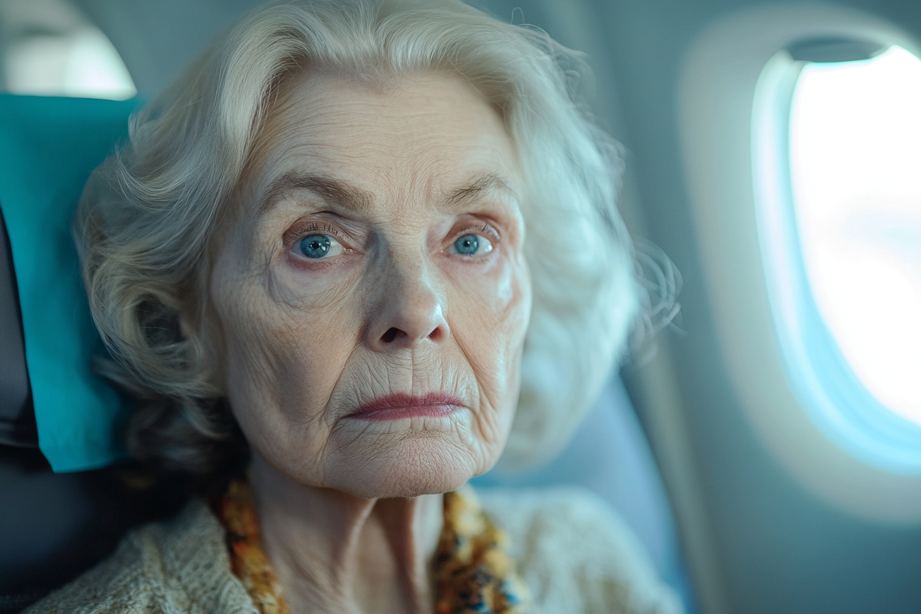 Une femme âgée assise dans un avion | Source : Midjourney