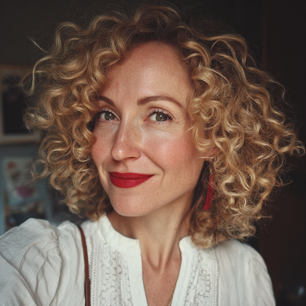 Une femme souriante aux cheveux bouclés | Source : Midjourney