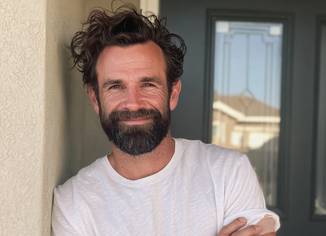 Un homme souriant portant un t-shirt blanc | Source : Midjourney