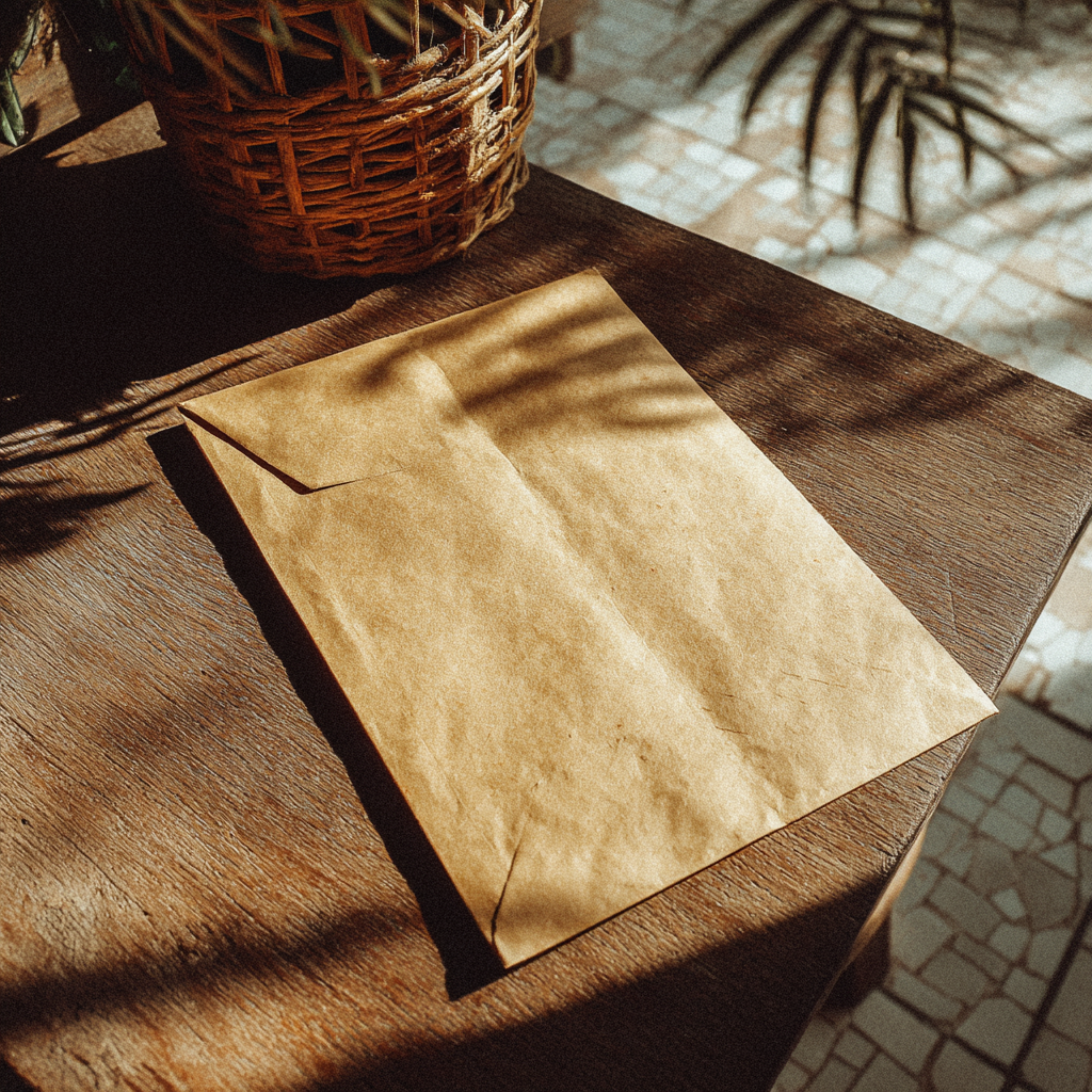 Une enveloppe sur une table | Source : Midjourney