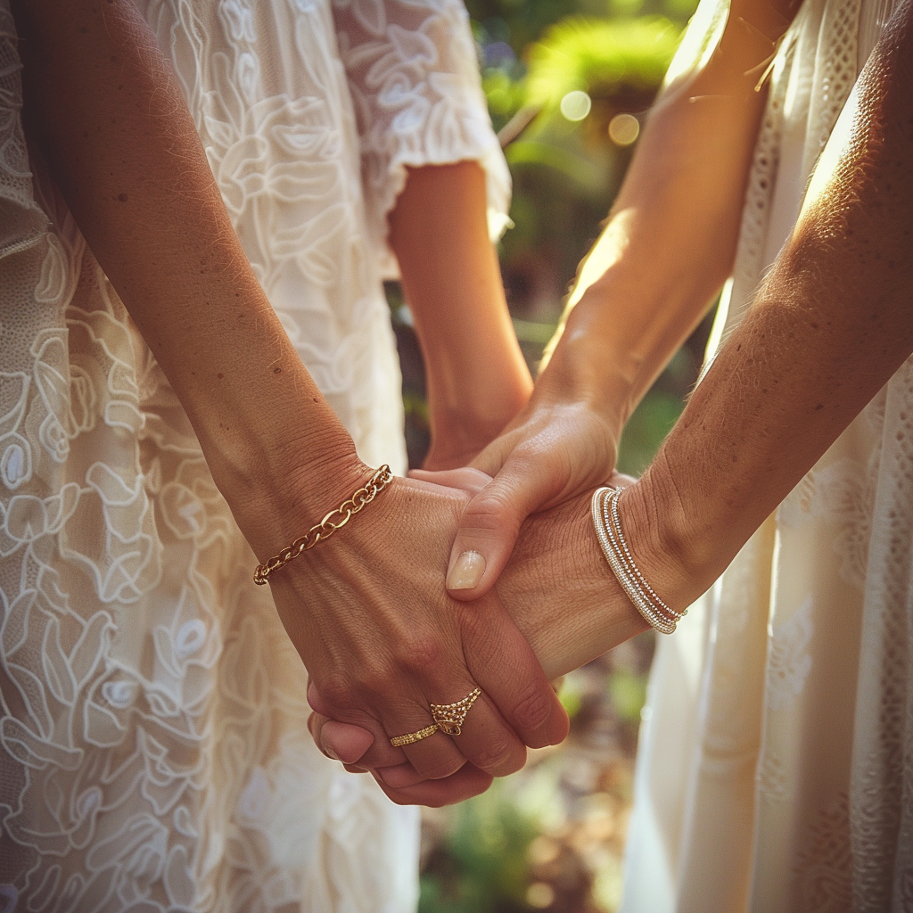 Deux femmes se tenant par la main | Source : Midjourney