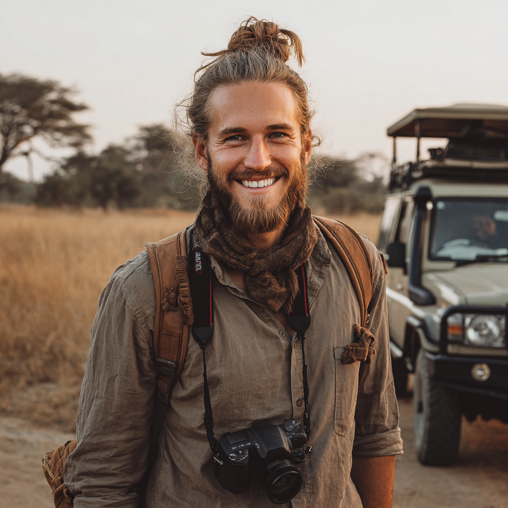 Un homme souriant lors d'un safari | Source : Midjourney