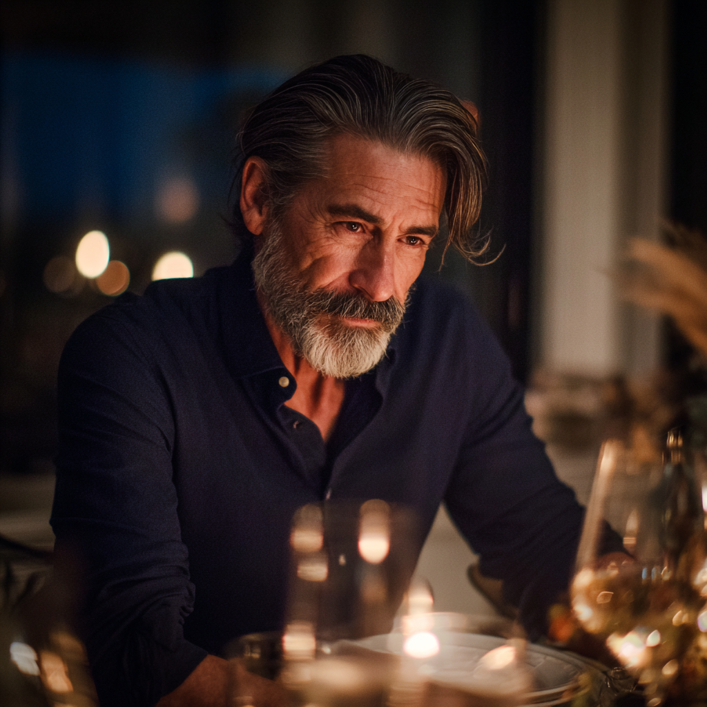 Un homme âgé assis à une table | Source : Midjourney