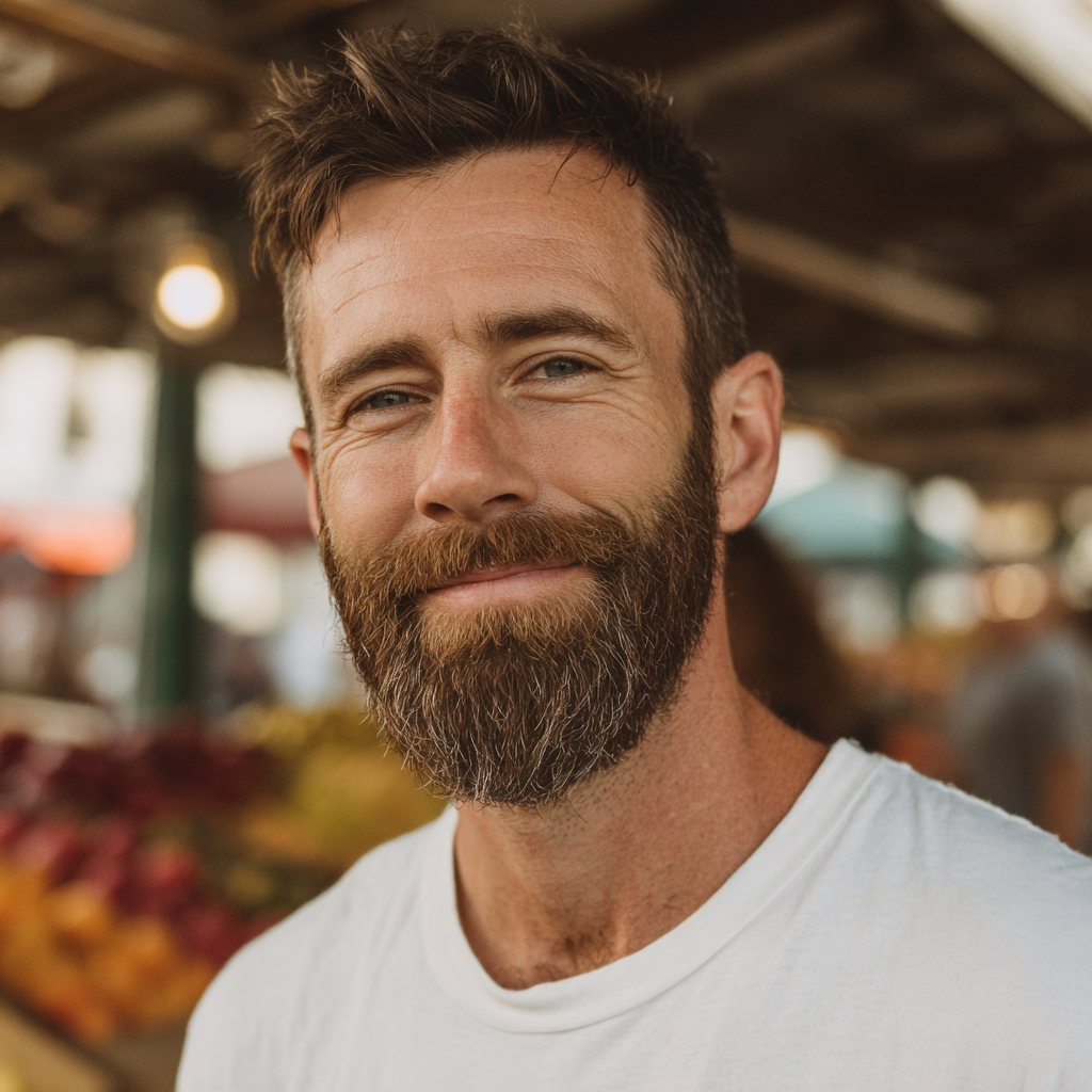 Gros plan d'un homme souriant | Source : Midjourney