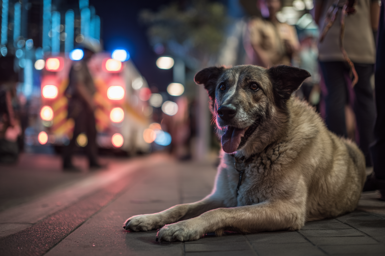Un chien assis dans la rue | Source : Midjourney