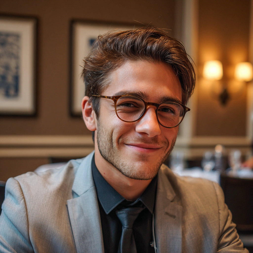 Un jeune homme portant un costume gris et une cravate | Source : Midjourney