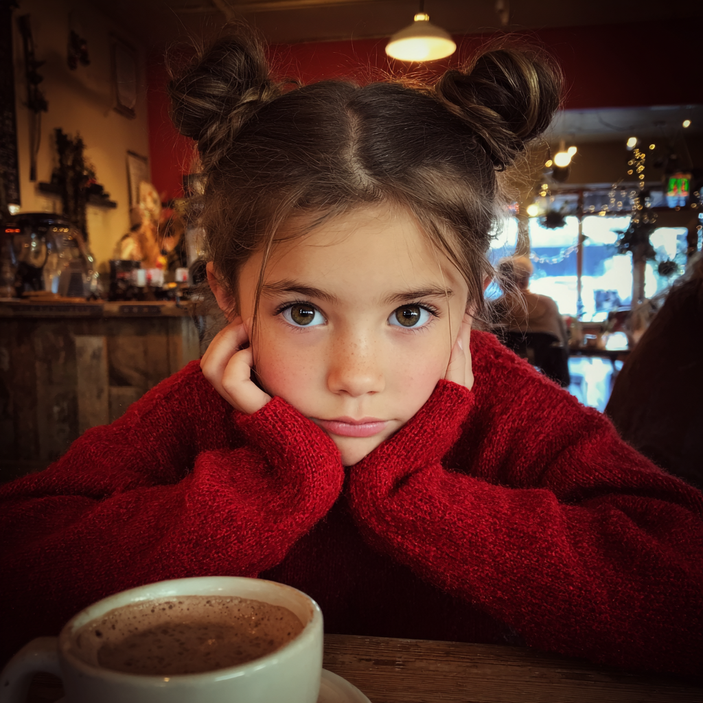 Une petite fille assise dans un café | Source : Midjourney