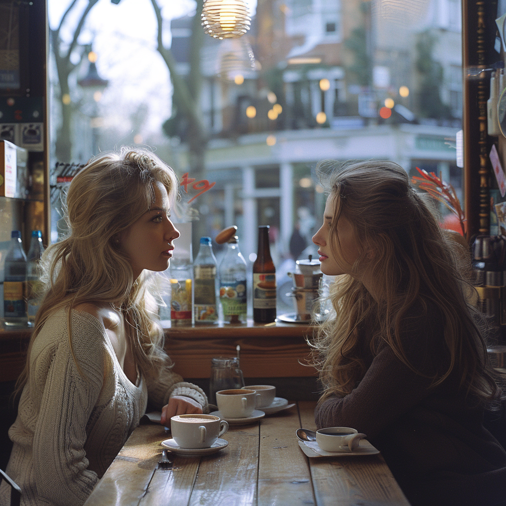 Emily et Jessica dans un café | Source : Midjourney