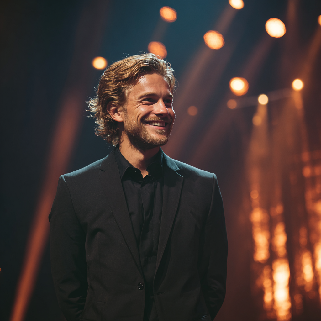 Un homme souriant portant un costume | Source : Midjourney