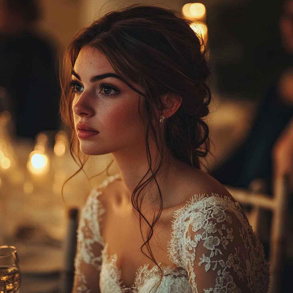 Une mariée assise à une table | Source : Midjourney