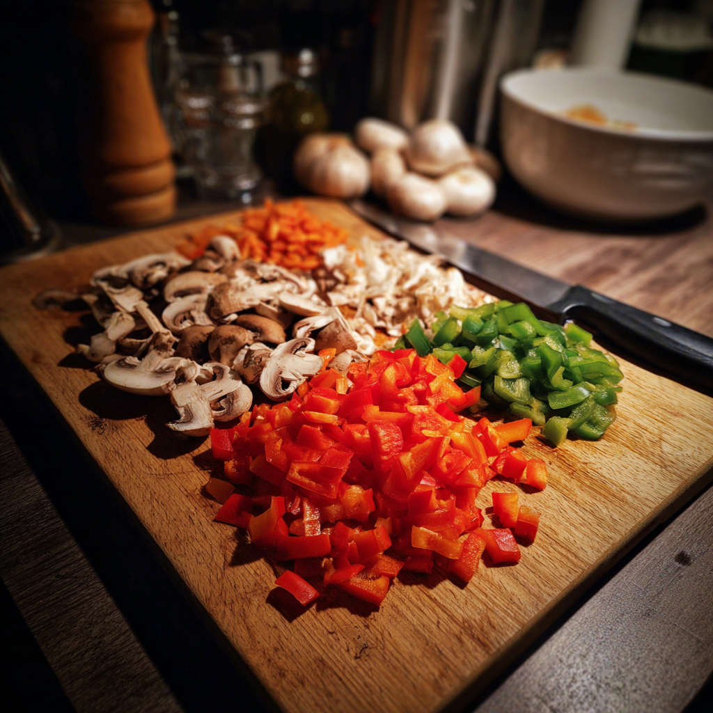 Légumes coupés sur une planche en bois | Source : Midjourney
