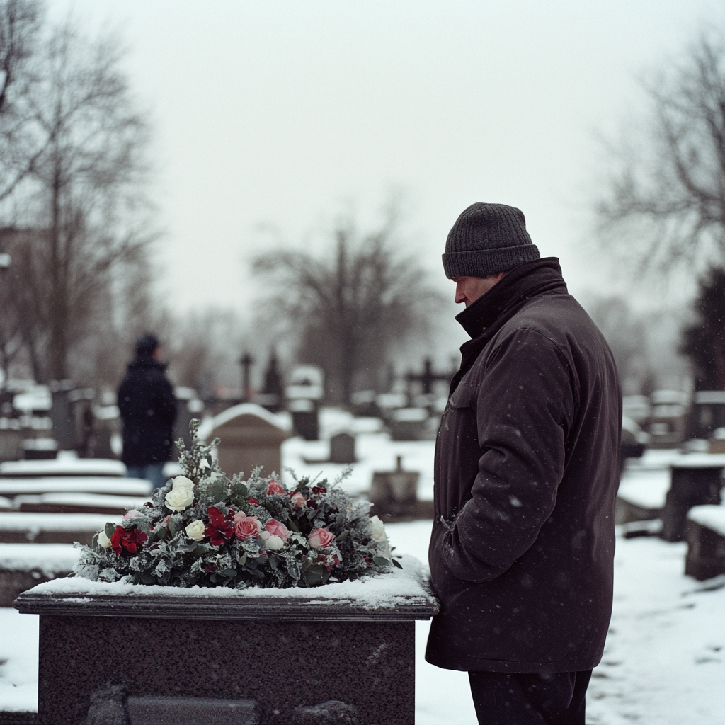 Un employé de cimetière près d'un cercueil | Source : Midjourney