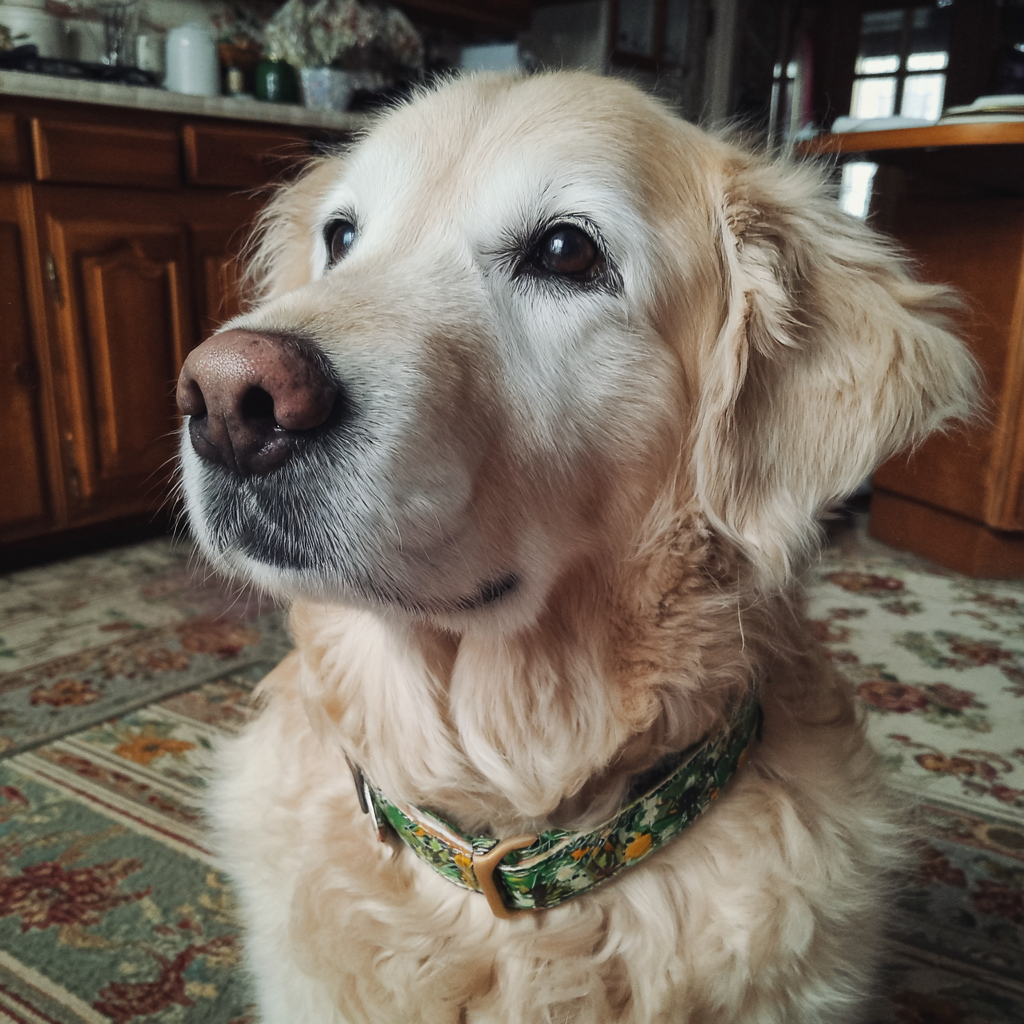 Gros plan sur un chien dans une cuisine | Source : Midjourney