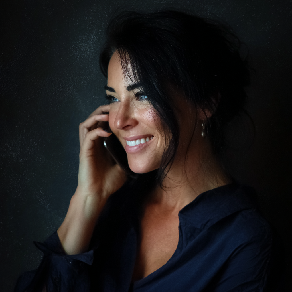 Une femme souriante qui parle au téléphone | Source : Midjourney