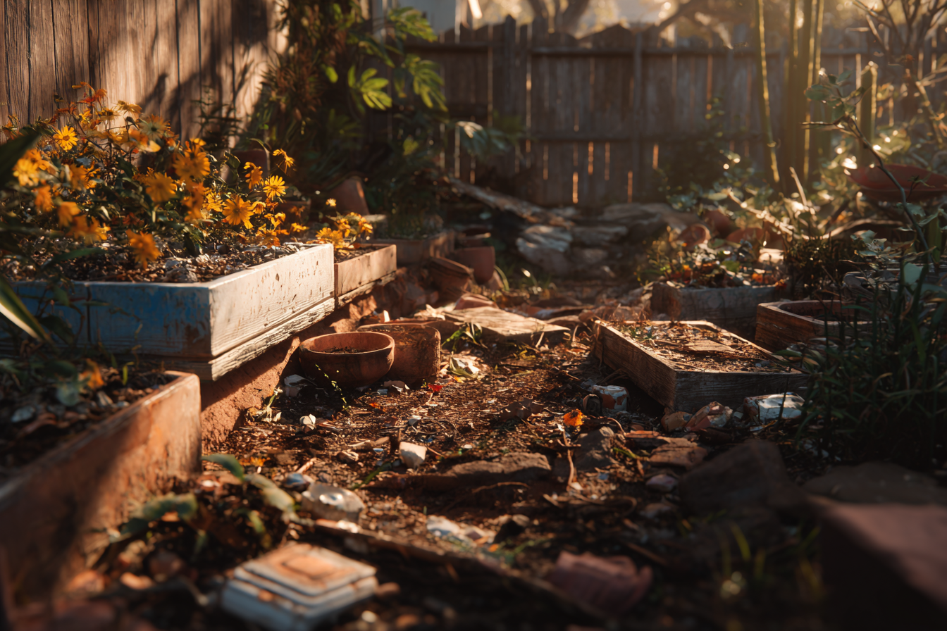 Une arrière-cour détruite | Source : Midjourney