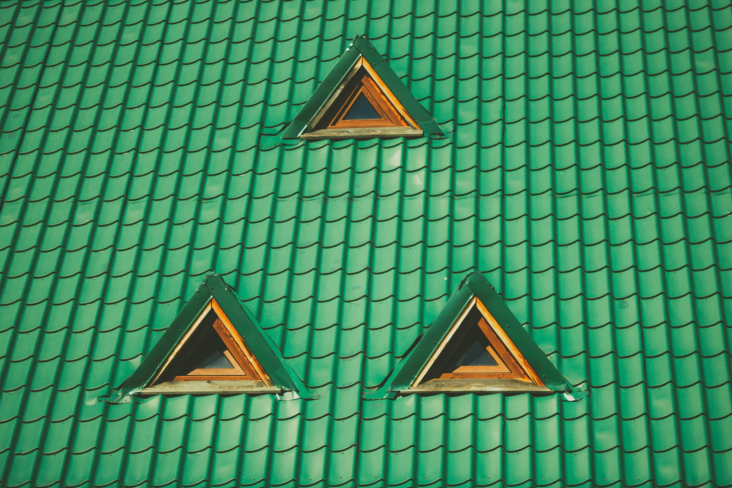 Gros plan sur un toit de tuiles vertes | Source : Unsplash