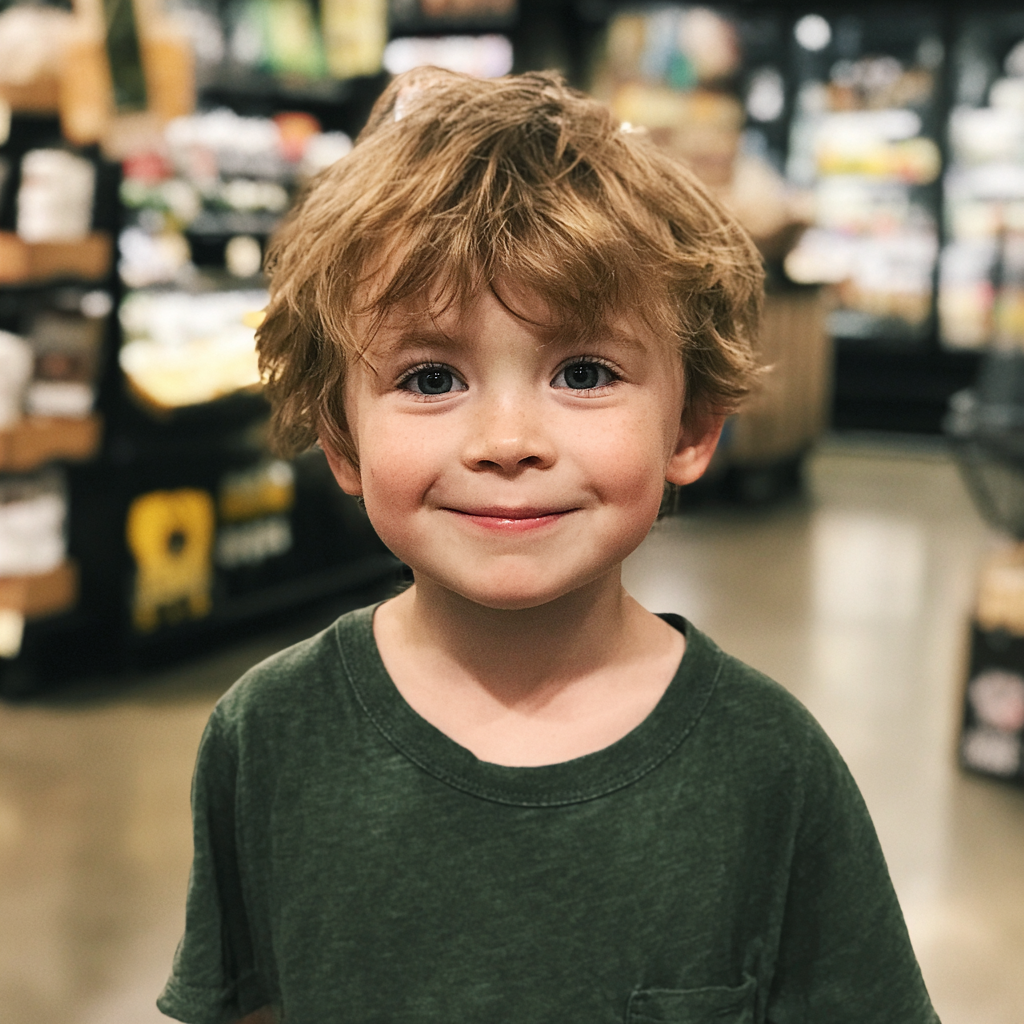 Un petit garçon souriant dans une épicerie | Source : Midjourney