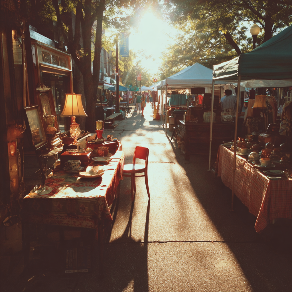 Les étals d'un marché aux puces | Source : Midjourney
