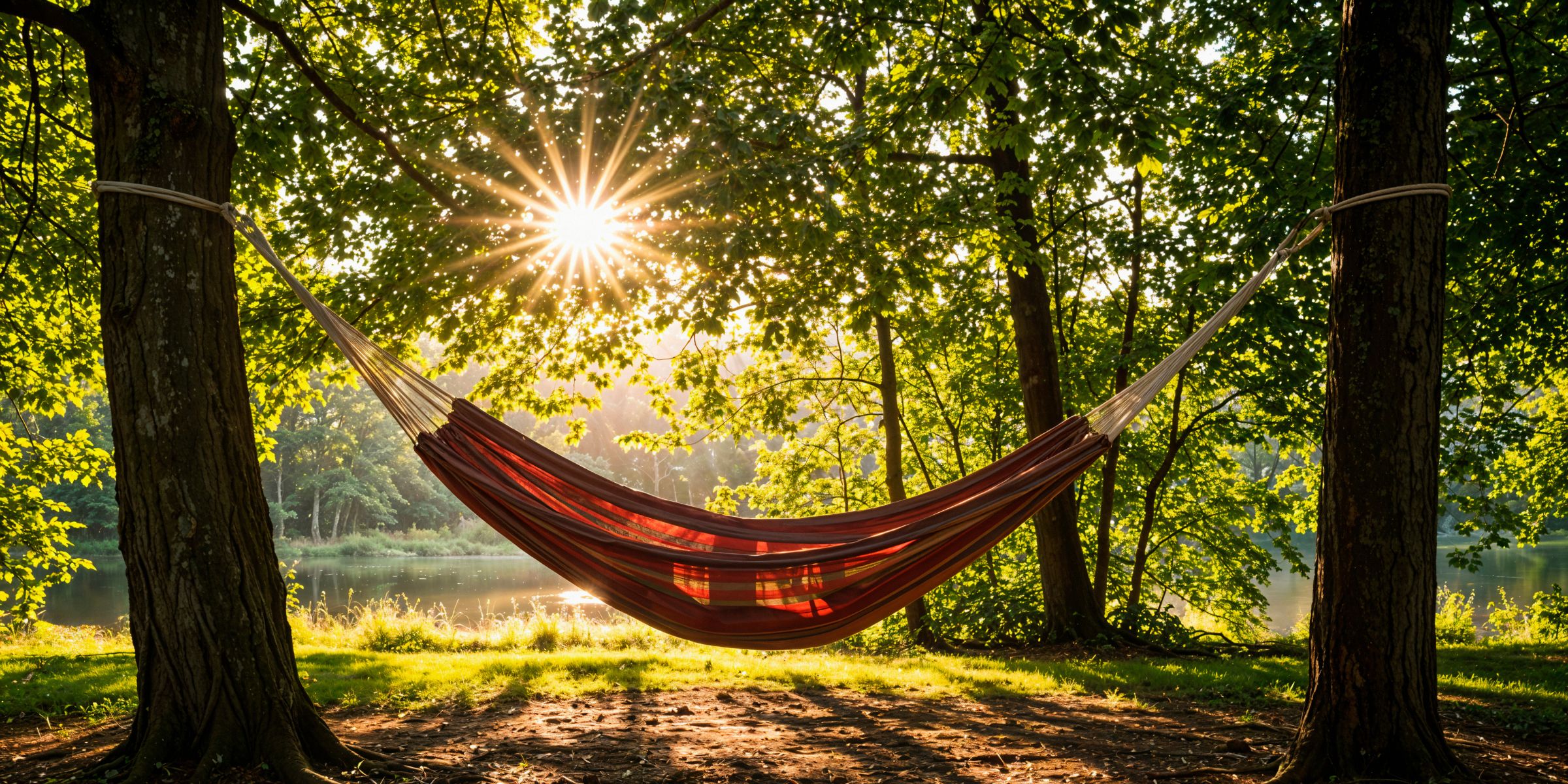 Un hamac vide suspendu au lever du soleil | Source : Magnific