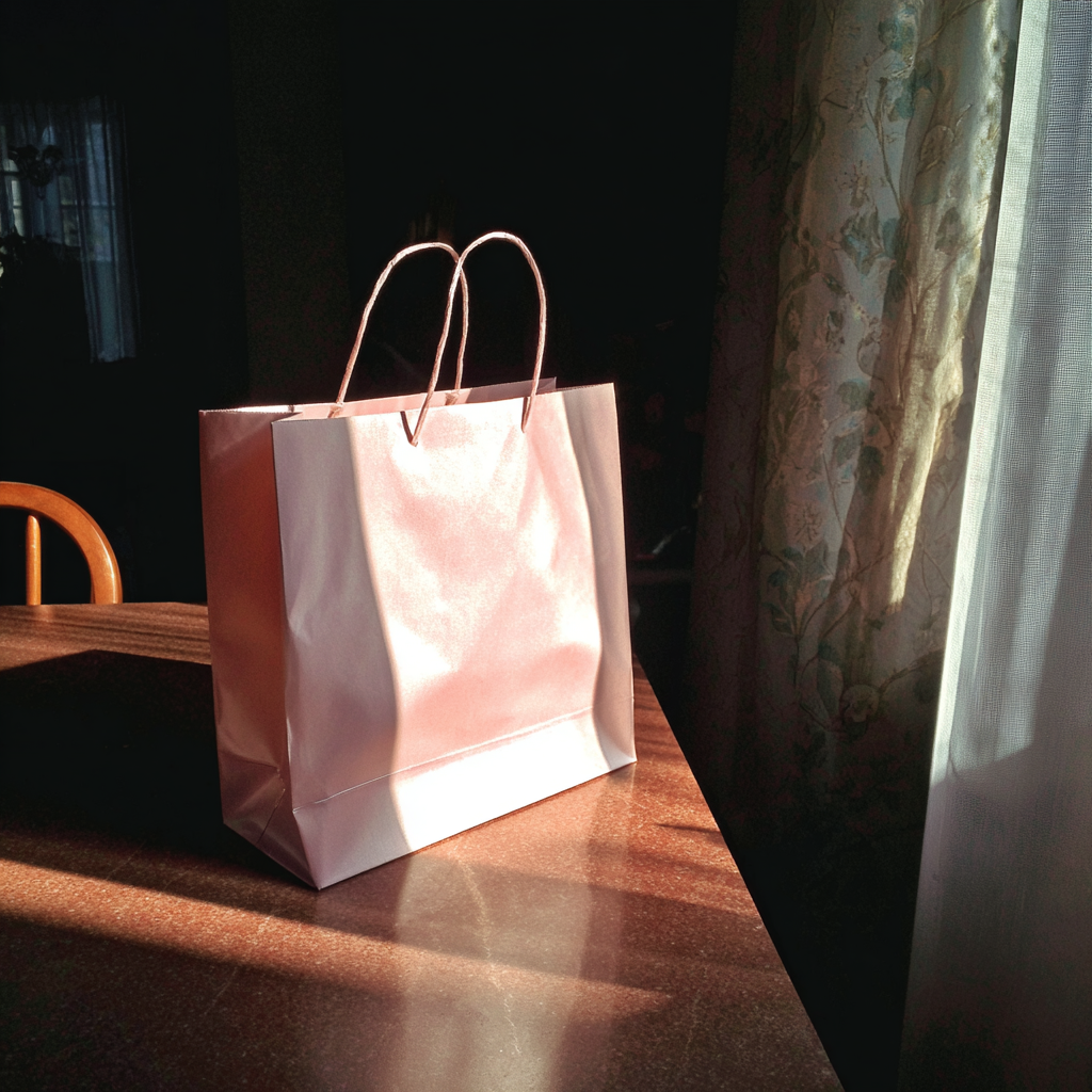 Un sac cadeau rose sur une table | Source : Midjourney