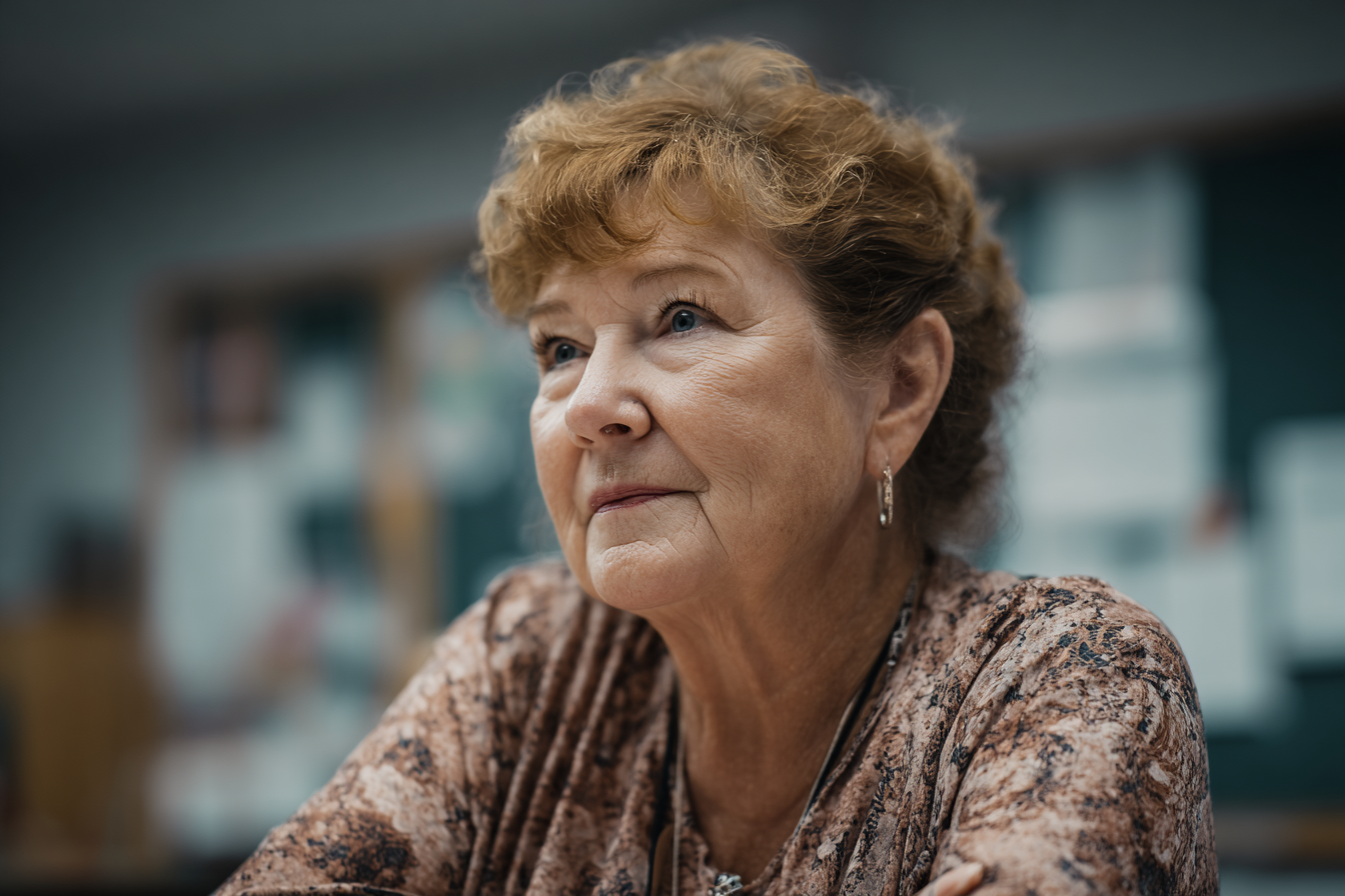 Une femme assise dans une école | Source : Midjourney