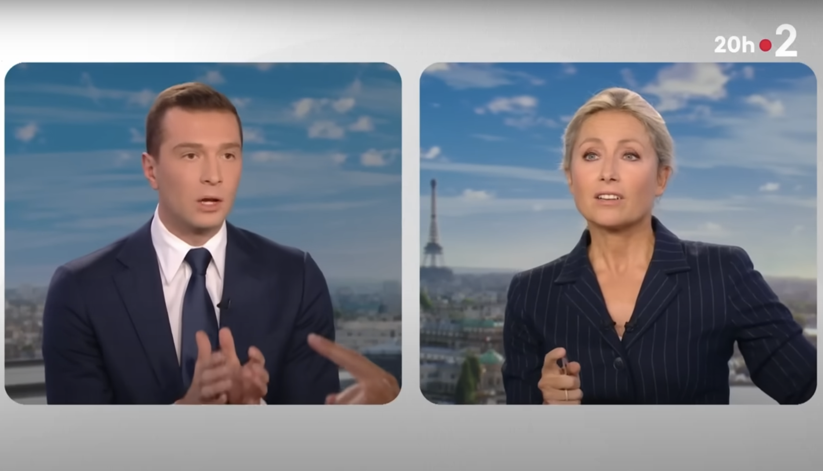 Capture d'écran de l'interview de Jordan Bardella lord du JT de 20 Heures de France 2, le 26 septembre 2024 I Source : YouTube Jrodan Bardella