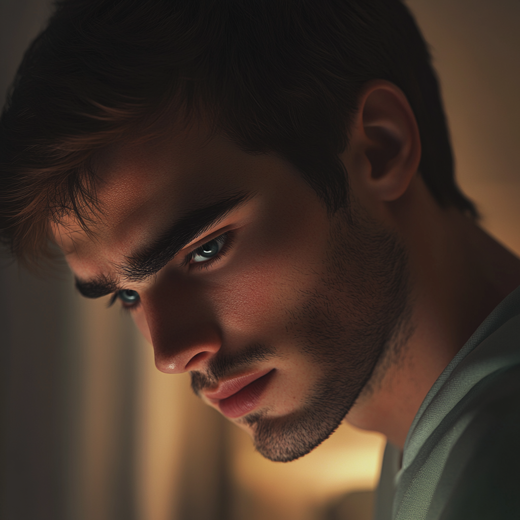 Un homme aux yeux baissés | Source : Midjourney