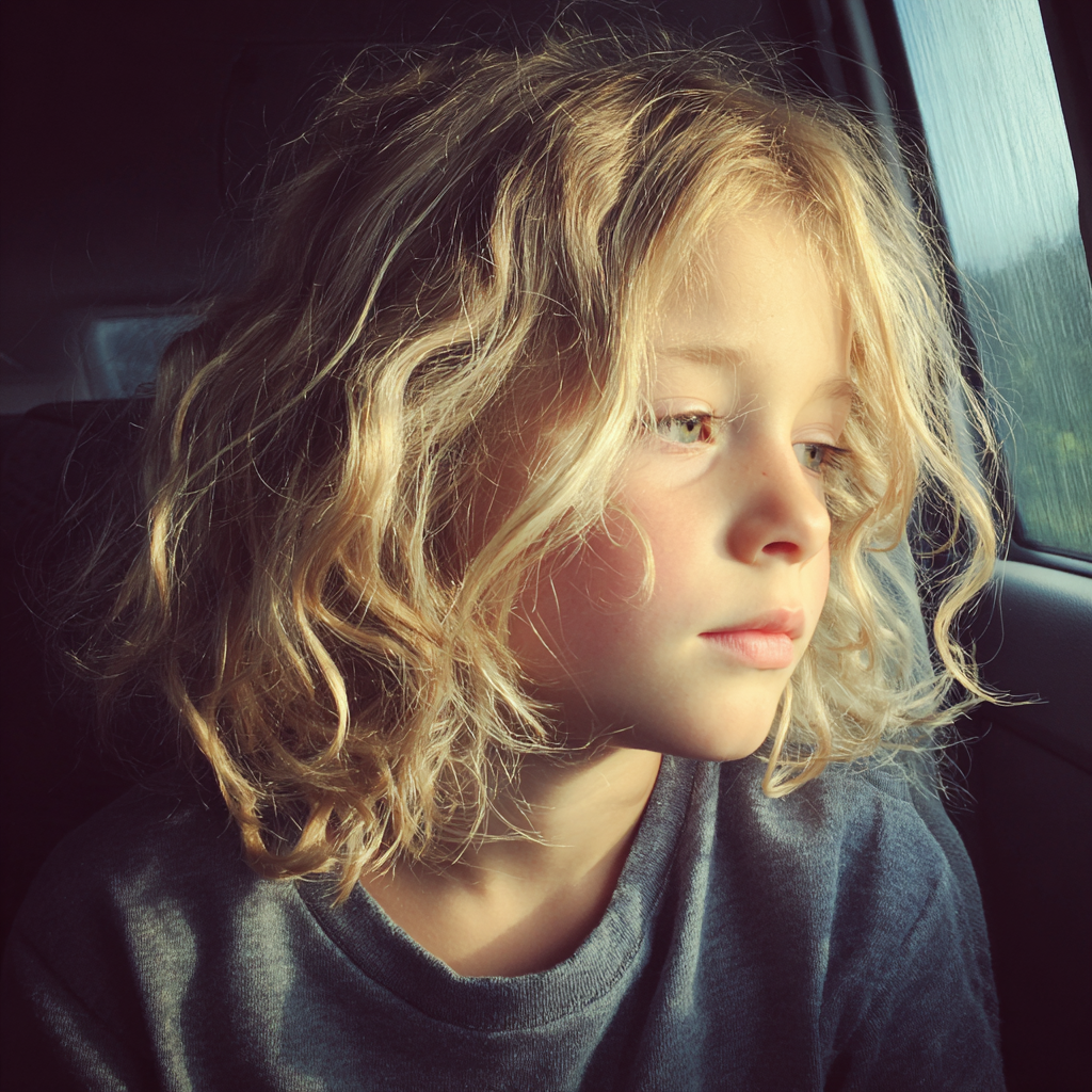 Une petite fille qui regarde par la fenêtre d'une voiture | Source : Midjourney