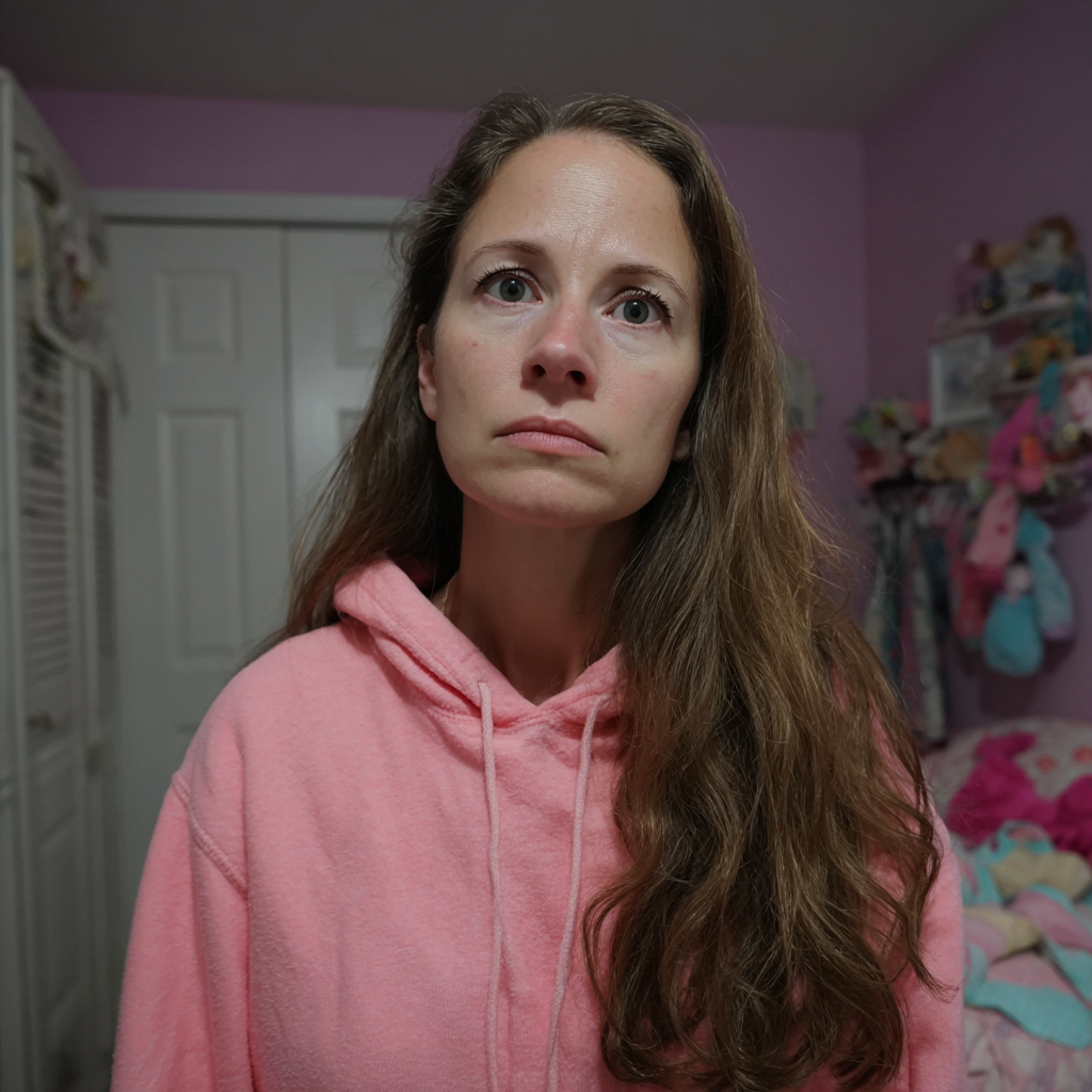 Une femme inquiète se tenant dans une chambre à coucher | Source : Midjourney