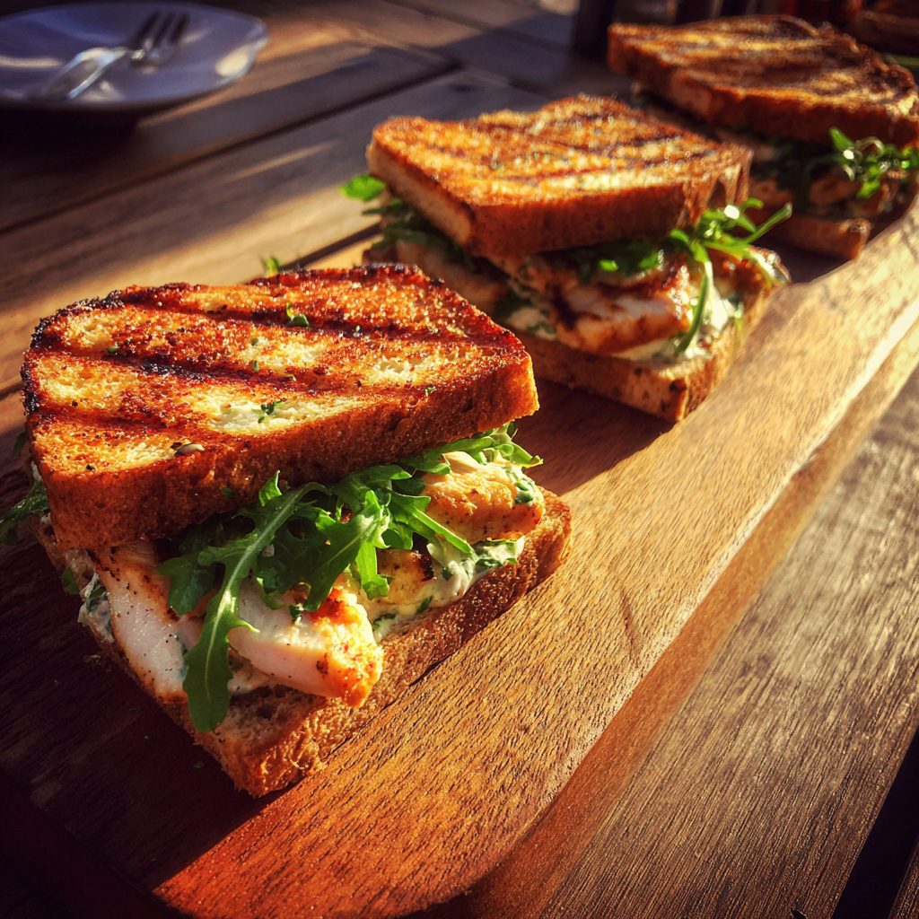 Des sandwichs grillés sur une table | Source : Midjourney