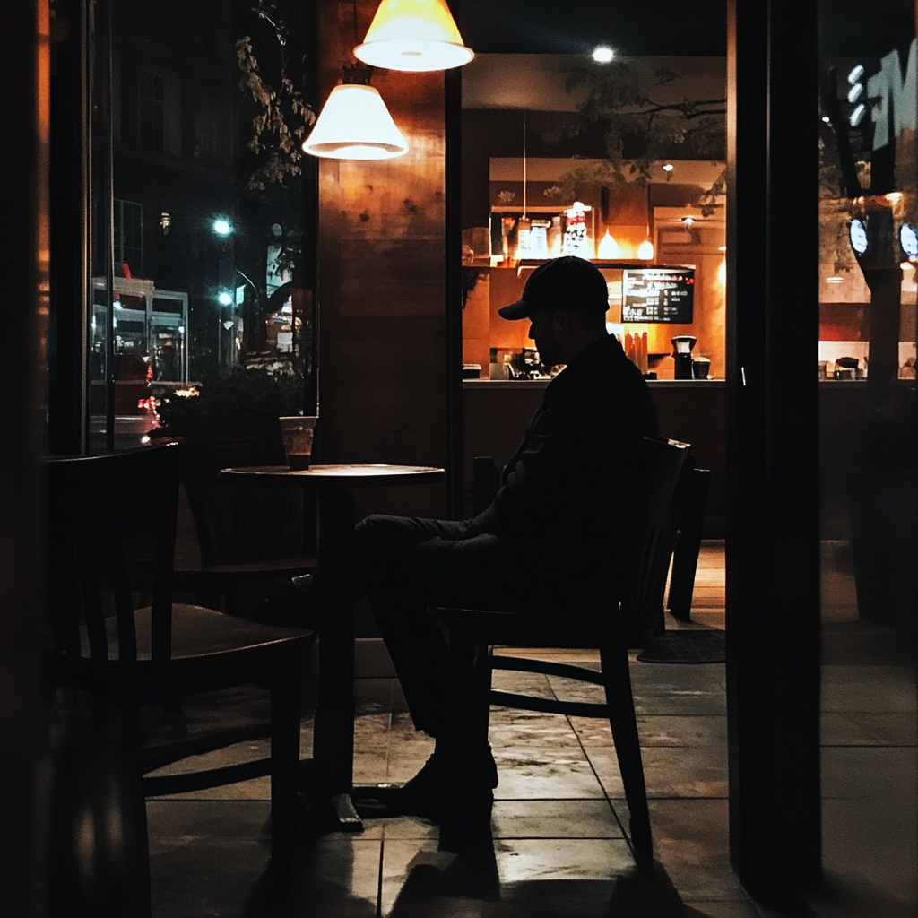 Un homme assis dans un café | Source : Midjourney
