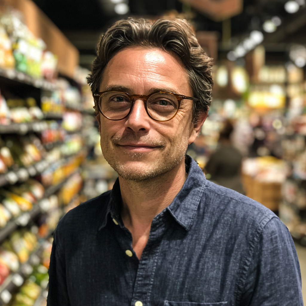 Un homme souriant portant des lunettes | Source : Midjourney