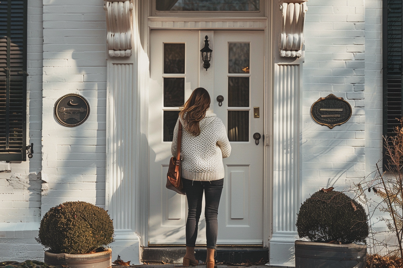 Une femme debout devant une maison | Source : Midjourney