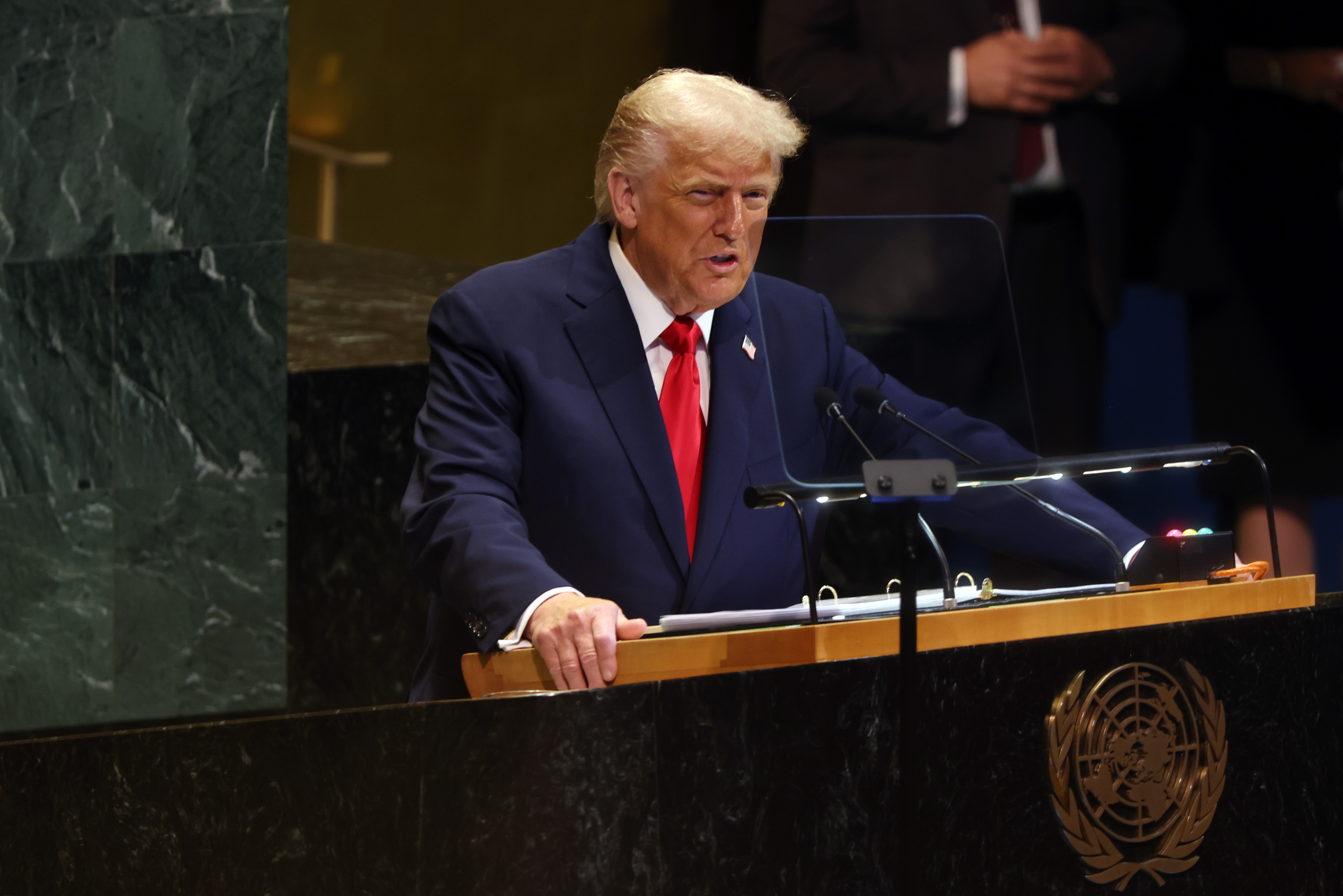 Donald Trump s'exprimant lors de la 80e session de l'Assemblée générale de l'ONU (AGNU). | Source : Getty Images