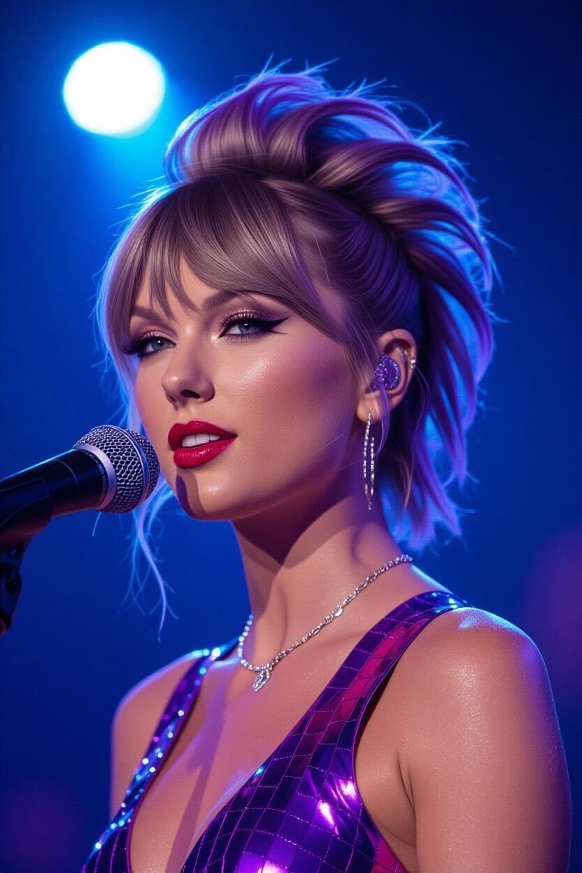 Une image de Taylor Swift générée par l'IA avec une coiffure différente | Source : Grok