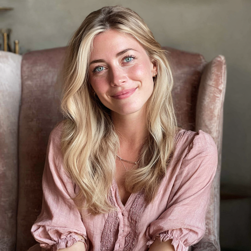 Une femme souriante assise sur un fauteuil | Source : Midjourney