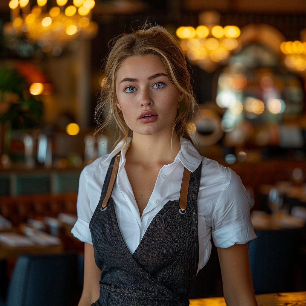 Une hôtesse de restaurant choquée | Source : Midjourney