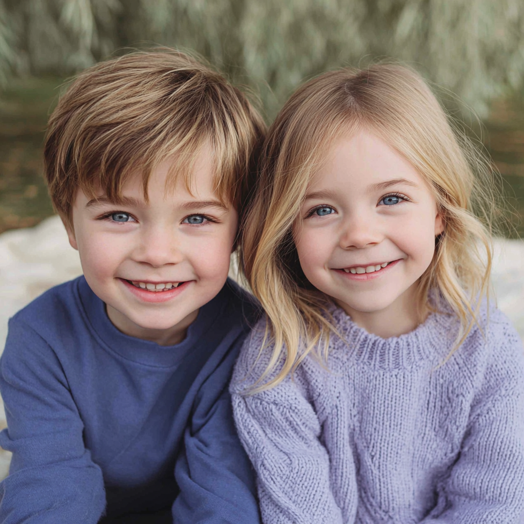 Des enfants souriants assis ensemble | Source : Midjourney