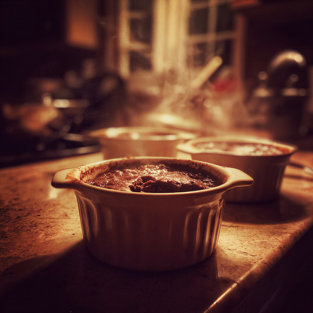 Des bols de pudding au chocolat sur un comptoir | Source : Midjourney