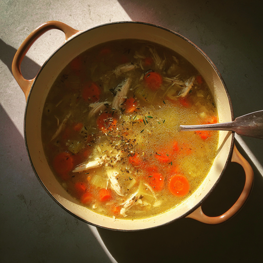 Une marmite de soupe au poulet | Source : Midjourney