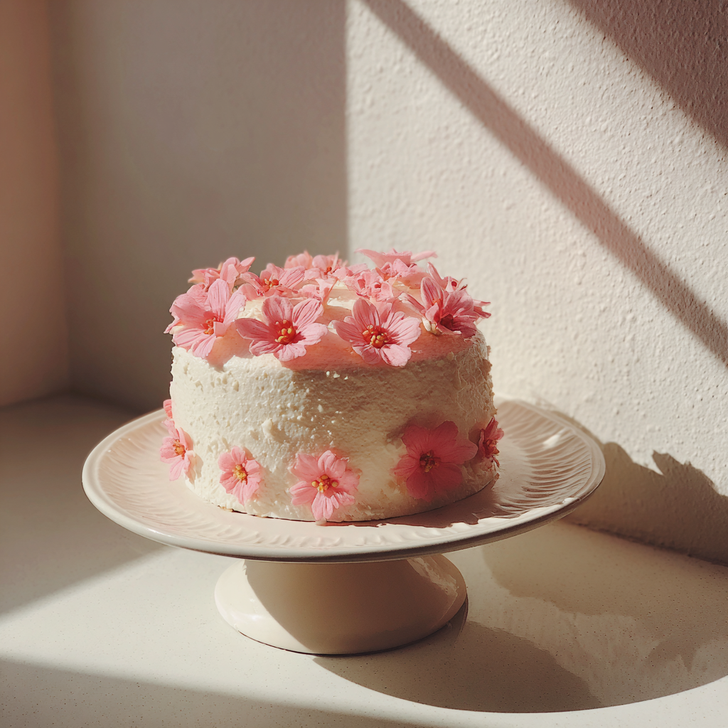 Un gâteau d'anniversaire rose et blanc | Source : Midjourney
