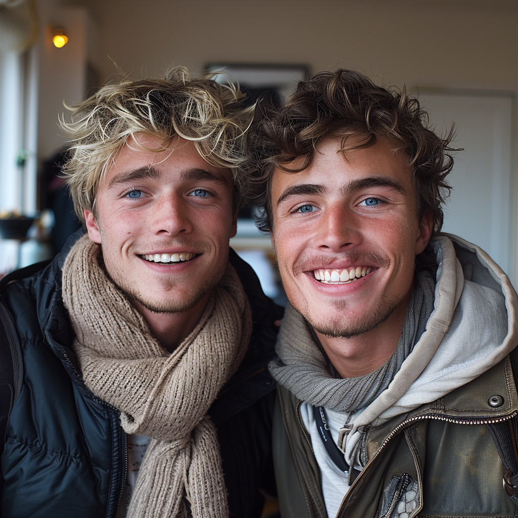 Deux jeunes hommes souriants | Source : Midjourney