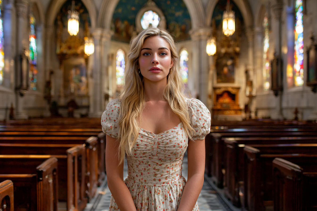 Une femme debout dans une allée d'église | Source : Midjourney