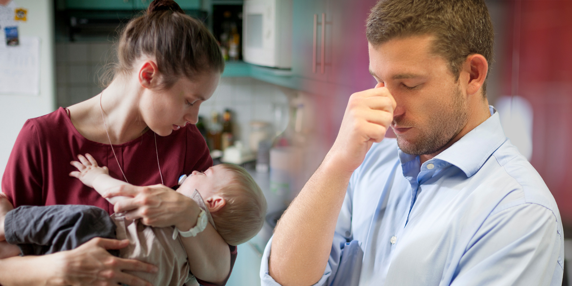 Une femme s'occupe d'un nouveau-né tandis qu'un homme a l'air frustré | Source : Getty Images