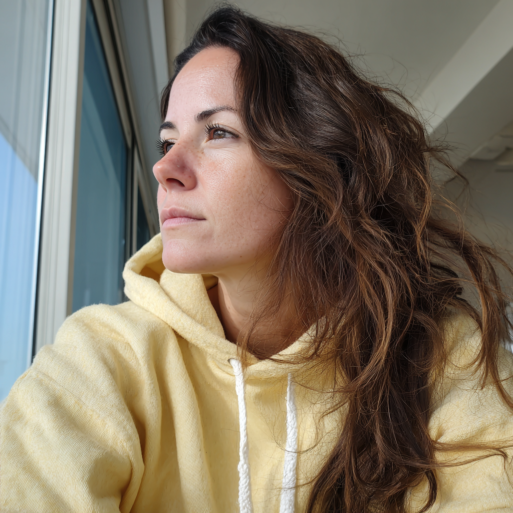 Une femme portant un sweat à capuche jaune pâle | Source : Midjourney